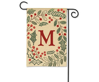 Holly Berries Monogram Garden Flag