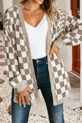 Little Daisy Closet Checkered Open Front Cardigan Brown