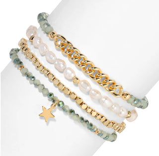 My Fun Colors Baroque Pearls and Twilight Sage Crystal Bracelet Set