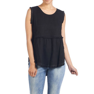 Coco+Carmen Runway Linen Fringe Tank Black