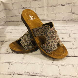 Corky's Bogalusa Strap Slide Sandal Shimmer Leopard