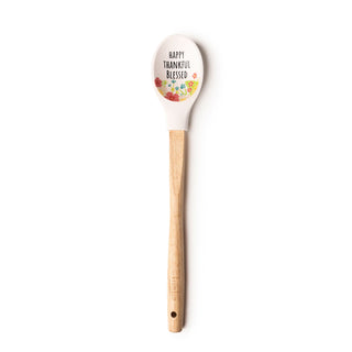 White Silicone Spoon Happy Thankful Blessed