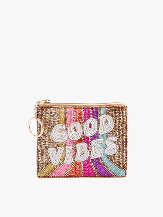 Jen & Co Ricki Beaded Coin Pouch Good Vibes C2474