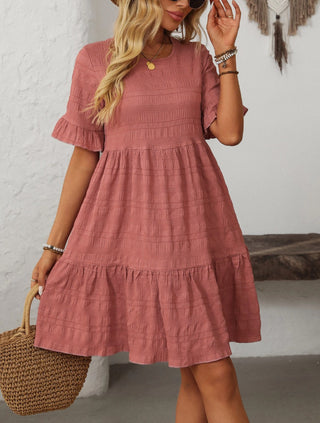 Lovesoft Ruffle Sleeve A Line Tiered Mini Dress Rose