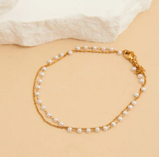 Howard's Narelle Waterproof Double Row Pearl and Chain Anklet Gold