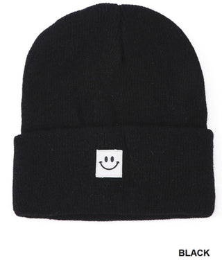 Zenana Smiley Face Patch Beanie Black