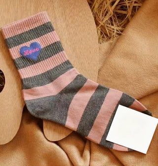 Fluffery Texlina Women's Socks Pink/Gray Stripes