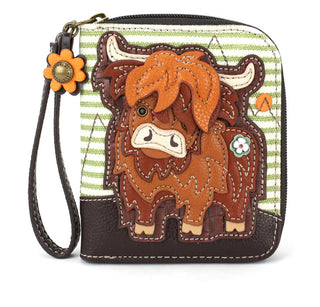 Chala Zip Around Wallet Highland Cow Green Stripe 839