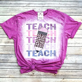 Daydreamer Designs Teach Leopard Pencil Bleached T-Shirt