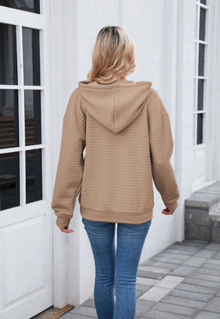 Lovesoft Waffle Knit Oversized Hoodie with Pocket Khaki