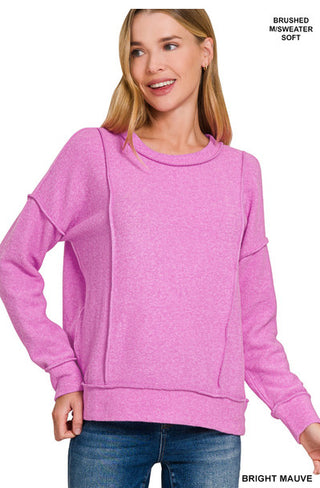 Zenana Brushed Hacci Drop Shoulder Sweater Bright Mauve