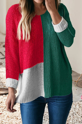 Little Daisy Closet Color Block Knit Loose Sweater Evergreen