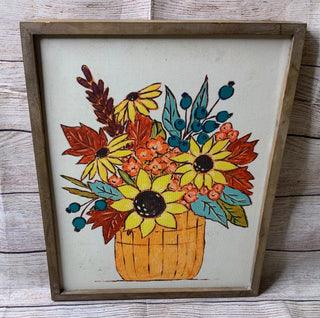 Wood Wall Plaque w/Flowers