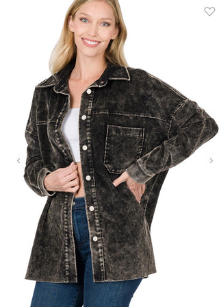 Zenana Oversized Vintage Corduroy Shacket Ash Black