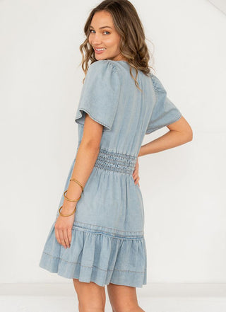 Sew In Love Puff Sleeve Denim Mini Dress
