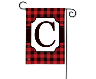 Red & Black Check Monogram Garden Flag