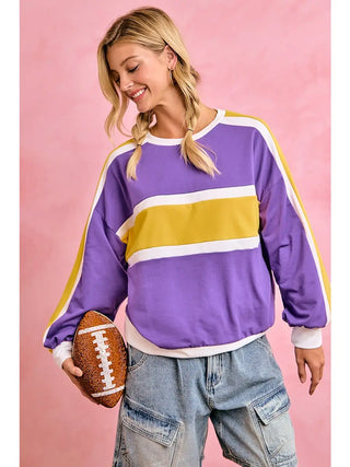 BiBi Gameday Sporty Colorblock Pullover Purple/Gold