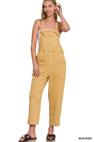 Zenana Washed Knot Strap Relaxed Fit Overalls Mustard
