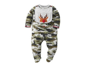 Mudpie Reindeer Camo Sleeper Bib Set