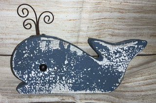 Blue Wooden Whale Table Decor