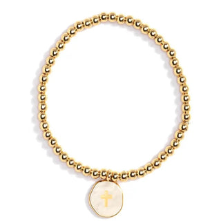Splendid Iris Cross Accented Shell Charm Stretch Bracelet White