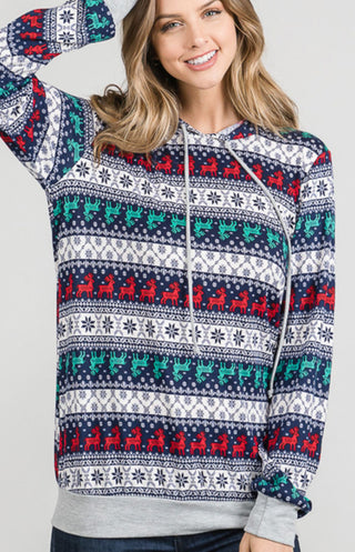 Christmas Reindeer And Solid Hooded Top