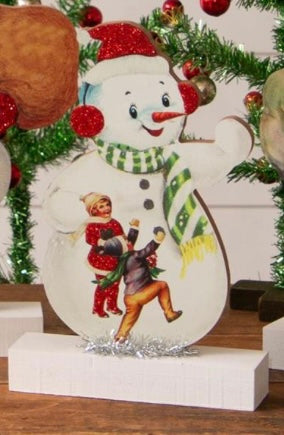 Vintage Snowman Cutout w/Children