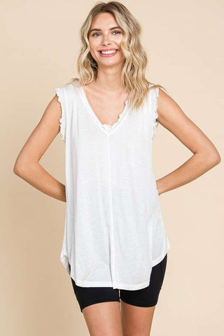 Culture Code Deep V Neck Semi Flare Tank Top Soft White