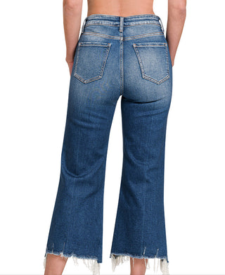 Zenana Mid Rise Straight Raw Hem Denim Pants 1639DD