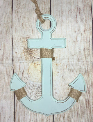 Seafoam Wooden Anchor Decor