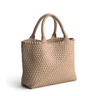 Vera Bradley Small Hathaway Tote Woven Faux Leather Warm Taupe