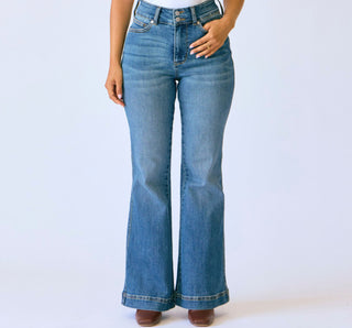 Judy Blue HW Petite Flare Tummy Control Double Button 881018