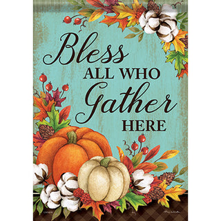 Cotton & Pumpkin Garden Flag (Bless all who gather)
