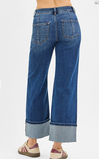 Risen HR Crop Wide Straight Cuffed Jeans 21369