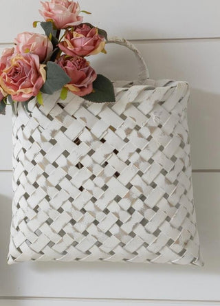 White Chip Wood Wall Hanging Basket Large