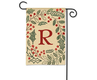 Holly Berries Monogram Garden Flag