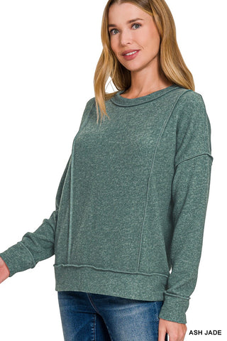 Zenana Brushed Hacci Drop Shoulder Sweater Ash Jade