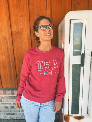 Top Notch USA Embroidered Sweatshirt in Red