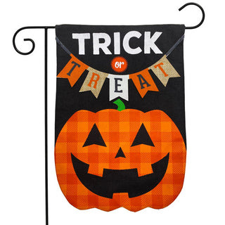 Trick or Treat Pumpkin Burlap Garden Flag