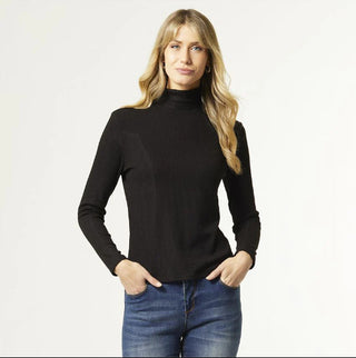 Coco & Carmen Hazel Long Sleeve Ribbed Mock Neck Top Black