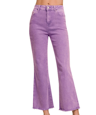 Zenana Acid Washed HW Frayed Hem Bootcut Berry 1847A