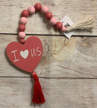 Valentine Heart Shaped Sign w/Blessing Beads