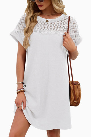 Lovesoft Lace Patchwork Casual Short Sleeve Dress White