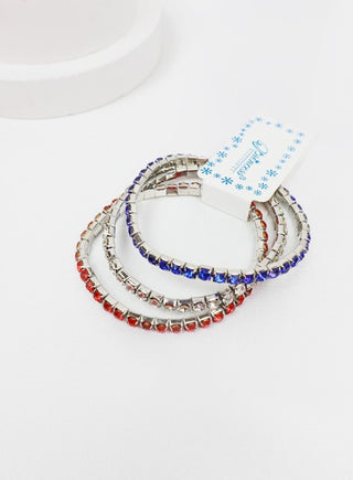 Love and Repeat Rhinestone Multi Color Stretch Bracelet Silver