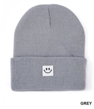 Zenana Smiley Face Patch Beanie Grey