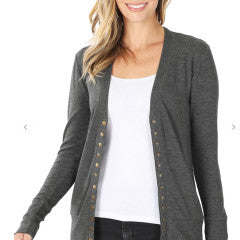 Zenana Snap Button Cardigan Charcoal Small