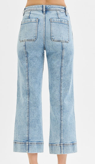 Risen HR Crop Straight Front Seam Detailed Jeans Light Wash 21072