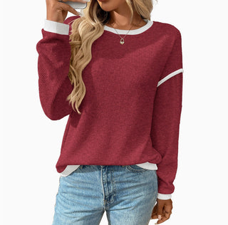 Lovesoft Crewneck Knit Long Sleeve Pullover Burgundy