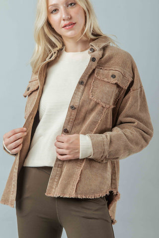New In Oversized Washed Corduroy Shacket Mocha