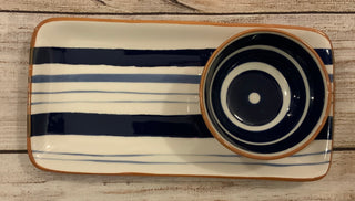Blue & White Striped Tray w/Bowl
